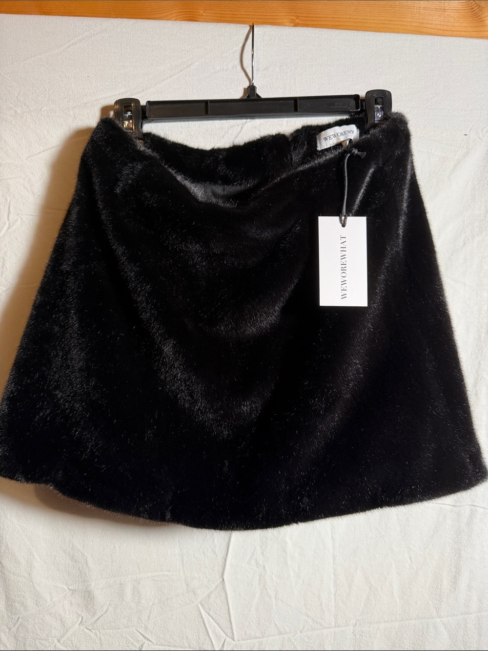 WeWoreWhat Black Faux Fur Mini Skirt